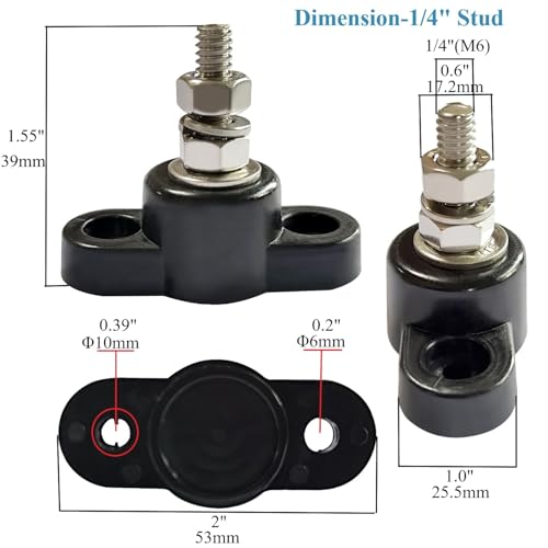 YSIL 1/4"(M6) Power Distribution Block 12V 150A Single Stud Bus Bar - size: 1/4", style: Single Stud