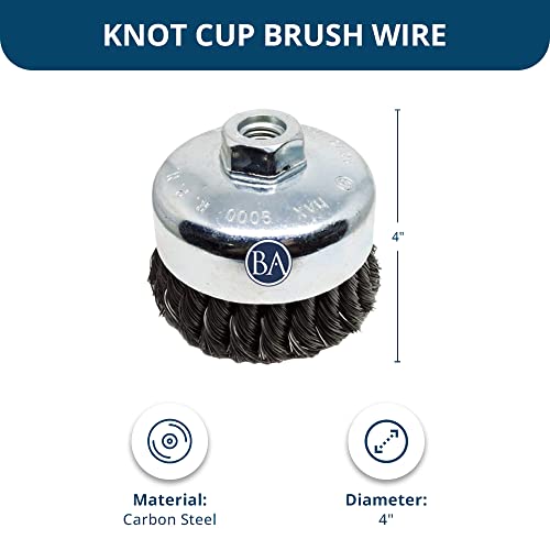 Benchmark Abrasives 4" Knot Wire Cup Brush for Narrow Holes Derusting Paint Removal Deburring Ferrous Metals Concrete, Wire End Brush for Angle Pneumatic Grinder - (Carbon Steel) - size: 4" Knot Wire, style: Carbon