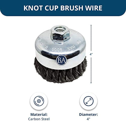 Benchmark Abrasives 4" Knot Wire Cup Brush for Narrow Holes Derusting Paint Removal Deburring Ferrous Metals Concrete, Wire End Brush for Angle Pneumatic Grinder - (Carbon Steel) - size: 4" Knot Wire, style: Carbon