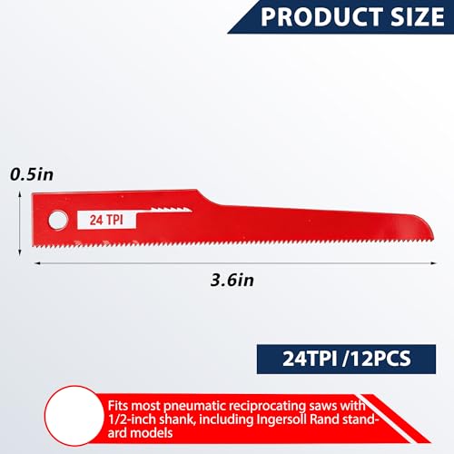 12 Pcs P4EV-6 Air Saw Blades, 4" 24 TPI, 1/2" Shank for Ingersoll Rand