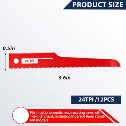 12 Pcs P4EV-6 Air Saw Blades, 4" 24 TPI, 1/2" Shank for Ingersoll Rand
