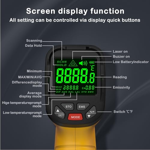 Infrared Thermometer Temperature Gun, 2732°F, 50:1 - color: -58°F to 2732°F