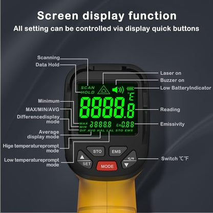 Infrared Thermometer Temperature Gun, 2732°F, 50:1 - color: -58°F to 2732°F