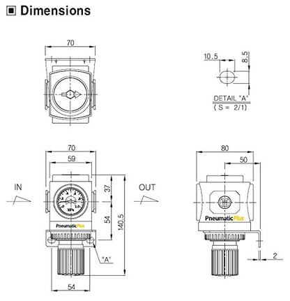 PneumaticPlus PPR4-N04BG Compressed Air Pressure Regulator, 1/2" NPT - size: 1/2" NPT