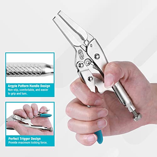 DURATECH 6.5" Long Nose Locking Pliers, Cr-V Construction with Wire Cutte