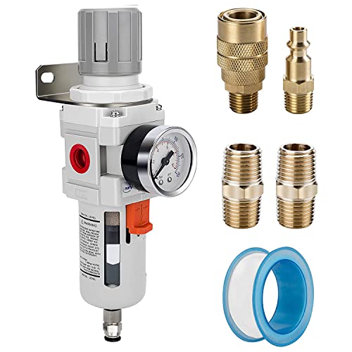NANPU 1/2" NPT Air Compressor Filter & Pressure Regulator Combo w/Gauge - size: 1/2" NPT, style: Semi-Auto Drain, Metal Coupler&Plug