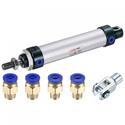 MECCANIXITY Pneumatic Air Cylinder Double Action MAL25X75 25mm Bore 75mm Stroke with Y Connector and 4Pcs Quick Fitting Set - size: 25X75 mm