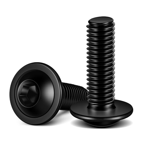 M6 x 20mm Flanged Button Head Socket Cap Screws, Black Oxide, Full Thread, Allen Socket Drive, 304 Stainless Steel, 25 PCS - color: Black, size: M6 x 20mm