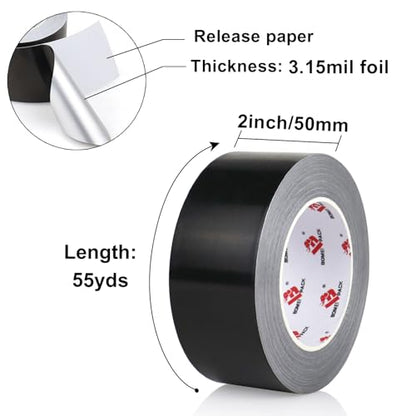 BOMEI PACK Black Aluminum Tape, 2 Inch x 165 Feet, Black Foil Tape for HVAC, Air Ducts, Pipe, Metal Repair, Waterproof - size: 2 Inch