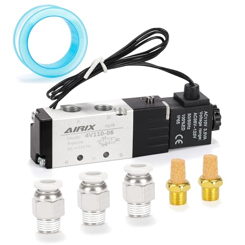 1/8" NPT Solenoid Valve 4V110-06, 5-Way 2-Pos, AC 110V, Out-of-Line