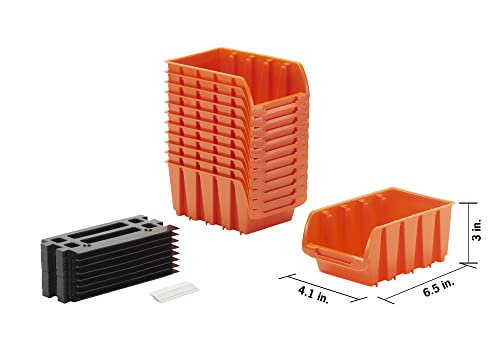 TRINITY Set of 12 Open Front Storage Bins, Orange, Small 6.5"x4.1"x3”