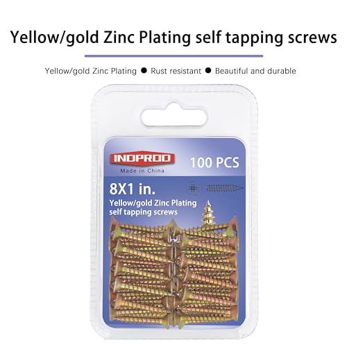 Wood Screws #8 × 1", Flat Head Phillips Wood Screws, Yellow Zinc Plated Steel, High Strength Self Tapping Screws, Screws for Wood/Metal/Plastic/Drywall/Furniture/Timber, 8 × 1-Inch, 50Pcs - size: #8X1"