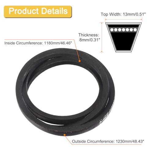 uxcell A46 1/2 Classic Wrapped V-Belt,48" Outer Circ A Profile,Black - size: A46 1/2