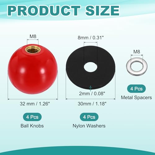 uxcell 4Pcs Threaded Ball Knobs, M8 x 32mm Phenolic Plastic Thread Ball Handles Balls Nuts Knob Caps Nut Balls with Threaded Insert for Machine Lever Handle DIY Project, Red - color: Red, size: M8 x 32mm
