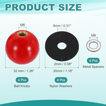 uxcell 4Pcs Threaded Ball Knobs, M8 x 32mm Phenolic Plastic Thread Ball Handles Balls Nuts Knob Caps Nut Balls with Threaded Insert for Machine Lever Handle DIY Project, Red - color: Red, size: M8 x 32mm