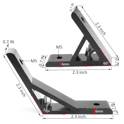3Pcs 60deg, 3Pcs 120deg 2020 Aluminum Extrusion T Slot Angle Bracket 20 Series Extruded Hardware 60 Degree Joint Corner Connector for 60° 120 Degree 20/20 80 20 2040 Black Aluminum Profile - style: 3Pcs 60deg and 3Pcs 120deg