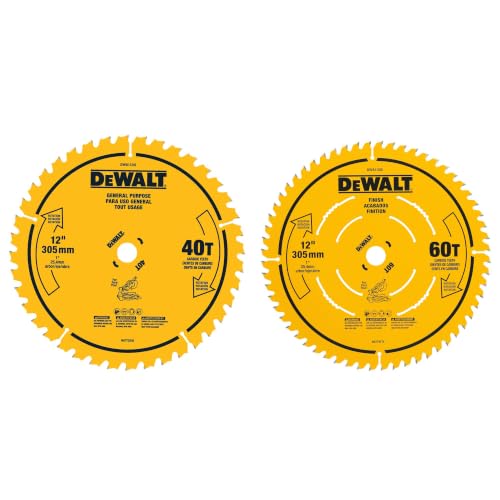 DEWALT Miter Saw Blade Combo Pack, 12” Blades, 40 Tooth & 60 Tooth, Fine Finish, Ultra Sharp Carbide (DWA112CMB) - style: Saw Blade Combo Pack, 12 In., 40/60T