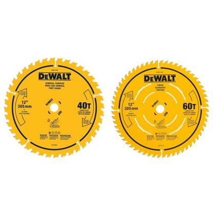 DEWALT Miter Saw Blade Combo Pack, 12” Blades, 40 Tooth & 60 Tooth, Fine Finish, Ultra Sharp Carbide (DWA112CMB) - style: Saw Blade Combo Pack, 12 In., 40/60T