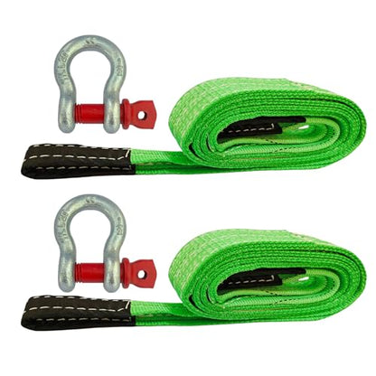 HENBOW Heavy Duty Flat Lift Sling with D Ring Shackle,8'X2 Lift Sling Straps 4400 lbs Safety Load，Web Sling for Hoist Car Tree Saver Winch Recovery - size: 2 Inch × 8 FT