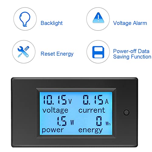 KETOTEK Amp Volt Watt Kwh Meter Tester Panel Digital 4 in 1 Ammeter Voltmeter Multimeter 12V DC 6.5-100V 20A, Voltage Current Power Energy Usage Monitor LCD Display Car Motorbike Solar - style: DC 20A Meter