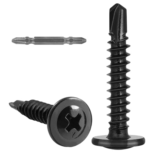 VGBUY 130Pcs #10 x 1 Self Drilling Screws for Metal,410 Stainless Steel Black Zinc Plated,Self Tapping Sheet Metal Screws,Modified Truss Head - color: Black Modified Truss Head, size: #10 x 1 inch