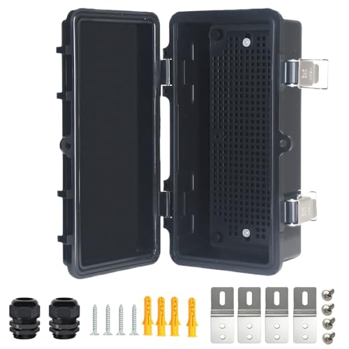 Electrical Junction Box, IP67 Waterproof Outdoor Box ABS Plastic Enclosure with Stainless Steel Latches & Brackets, Hinge Black Cover Project Box with Mounting Plate Outer size7.9"x3.9"x2.8" - color: Black, size: 7.9"x3.9"x2.8"