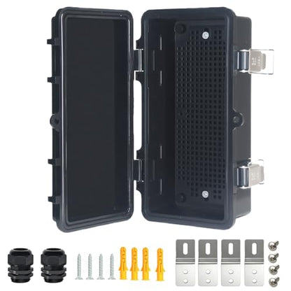 Electrical Junction Box, IP67 Waterproof Outdoor Box ABS Plastic Enclosure with Stainless Steel Latches & Brackets, Hinge Black Cover Project Box with Mounting Plate Outer size7.9"x3.9"x2.8" - color: Black, size: 7.9"x3.9"x2.8"