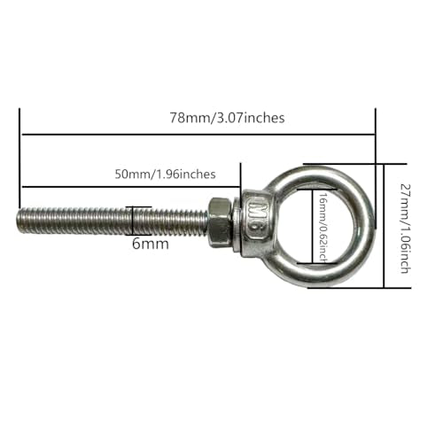 304 Stainless Steel Eye Bolt, 5 PCS M6 Heavy Duty Lifting Ring 2" Threaded Eyebolt Shoulder Eye Bolts with Nuts and Flat Washers(Thread Length 50mm) - size: m60x50(5pcs)