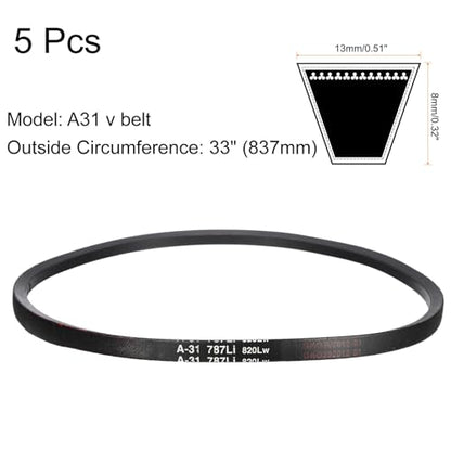 uxcell 5Pcs A31 Classic Wrapped Rubber V-Belt, 33" Lo x 0.51" W x 0.32" H - size: A31