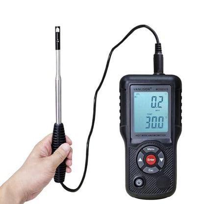Thermal Anemometer –MOG2033 Handheld CFM CMM Air Flow Meter with Sunlight Readable Backlit LCD, High-Precision Wind Speed Gauge for HVAC Ducts Vents, Telescopic Probe, Temperature