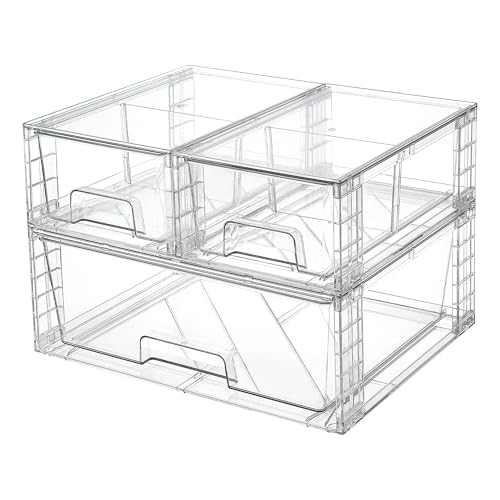 Vtopmart Clear Stackable Storage Drawers, 3 Pack Wide Organizer Set - style: 1 Wide+2 Small