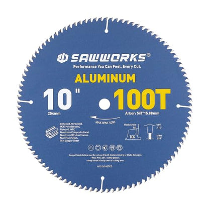 SawWorks 10" Multi-Purpose Circular Saw Blade for Aluminum & Plastic - size: 10 Inch 100T