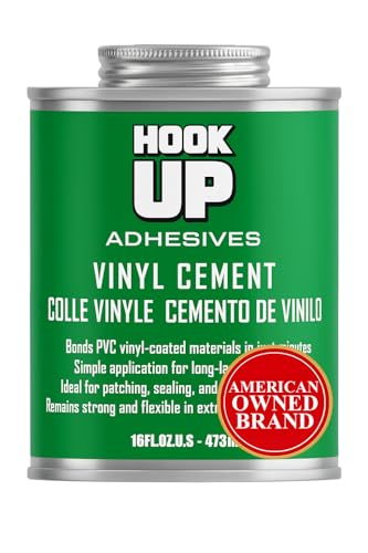 HOOK UP Vinyl Cement – Waterproof Pool Liner Repair Glue for Vinyl & PVC, Fast-Drying Flexible Contact Cement for Inflatables, Air Mattresses, Boats, Tarps, Hot Tubs & Pool Patch Repairs (16 oz) - size: 16 oz