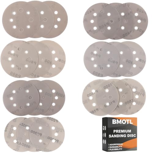 5 Inch 8 Hole Hook and Loop Sanding Discs: 100Pcs, 400-2000 Assorted Grit