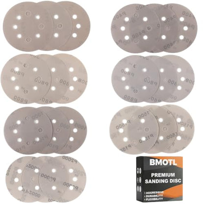 5 Inch 8 Hole Hook and Loop Sanding Discs: 100Pcs, 400-2000 Assorted Grit