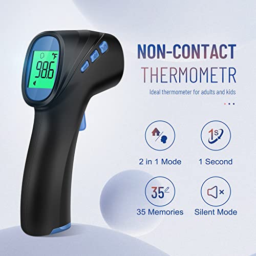 Forehead Thermometer for Adults and Kids, Non Contact, 1s Result (Black) - color: Black