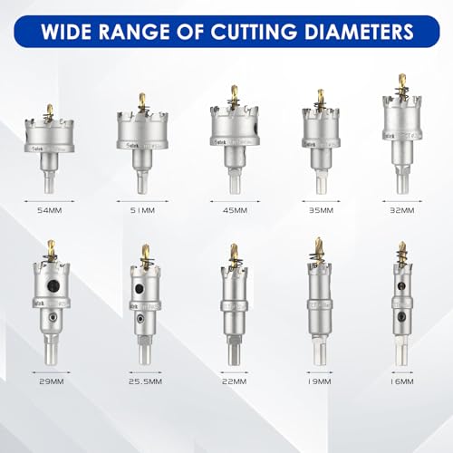 Sollar 14 PCS TCT Carbide Hole Saw Kit 5/8"-2-1/8"(16mm-54mm) Inch Tipped Tooth Cutting Hole Saw Set with 2pcs Extra Pilot Drill Bits,2pcs Hex Wrenches for Metal,Stainless Steel(Aluminum Box 14pcs) - style: Aluminum box 14pcs