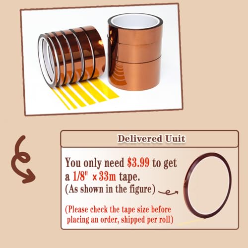 1/8''×33M High Temperature Resistant Polyimide Tape,No Residue Heat Tape