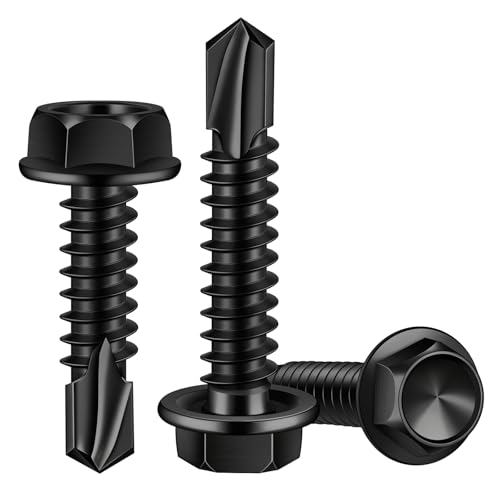#10 x 2 Hex Washer Head Self Drilling Sheet Metal Screws with Drill Point, 410 Stainless Steel Self Tapping Screws for Metal, Black Oxide, 50 PCS - color: Black, size: #10 x 2"