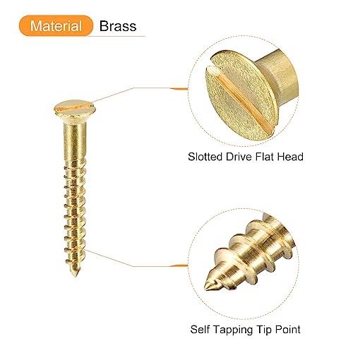uxcell Brass Wood Screws, 30Pcs M2 x 16mm Slotted Drive Flat Head Screw - size: M2 x 16mm