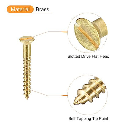 uxcell Brass Wood Screws, 30Pcs M2 x 16mm Slotted Drive Flat Head Screw - size: M2 x 16mm