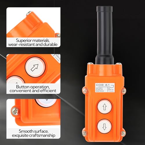 2Pcs COB61-Up-Down Crane Push Button Switch, Orange Crane Pendant Control Station Push Button Switch with Rubber Cable Barrel - size: Up-Down