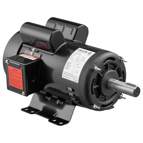 VEVOR 5 HP Electric Motor, 1725RPM Air Compressor Motor, CW/CCW Rotation, 1.125 inch Shaft Diameter, 2.75inch Shaft Length, 20.7N.m Torque, Single-Phase, ODP Cooling, 230V, 184T Frame - size: 5P-2.75in Shaft Length