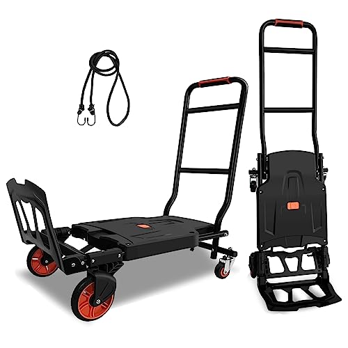 2-in-1 Folding Hand Truck Dolly Cart with 440lbs Capacity - color: Black With Orange-26"x17"