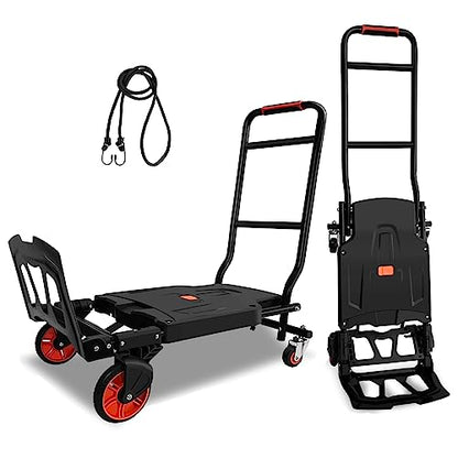 2-in-1 Folding Hand Truck Dolly Cart with 440lbs Capacity - color: Black With Orange-26"x17"