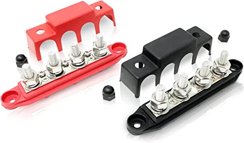 4 Post Bus Bar Pair with Cover - Made in The USA - 250 Amp Rating – Marine Bus Bar, Automotive, and Solar Wiring – Battery Terminal Distribution Block (5/16" Red + Black 400 Amp) - size: 5/16" Red + Black 400 Amp
