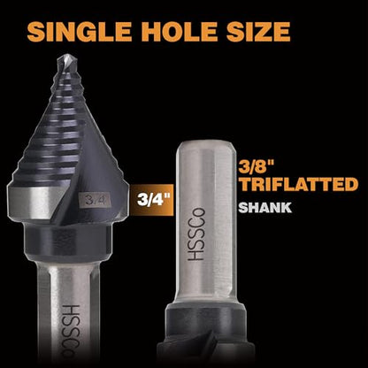 3/4" Single Size M35 Step Drill Bit Unibit for Hole Drilling - size: Single Size 3/4" (2 Flutes)
