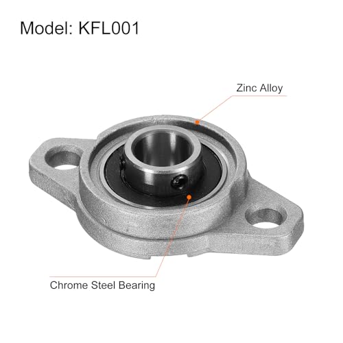 uxcell 2pcs KFL001 Pillow Block Bearings 12mm Bore Bearing Units Zinc Alloy Flange Mounted Bearing Housing, P6(ABEC3) - size: KFL001