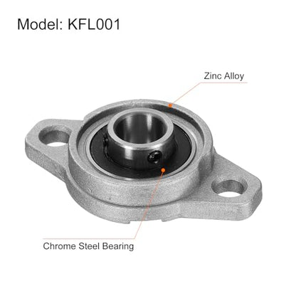 uxcell 2pcs KFL001 Pillow Block Bearings 12mm Bore Bearing Units Zinc Alloy Flange Mounted Bearing Housing, P6(ABEC3) - size: KFL001