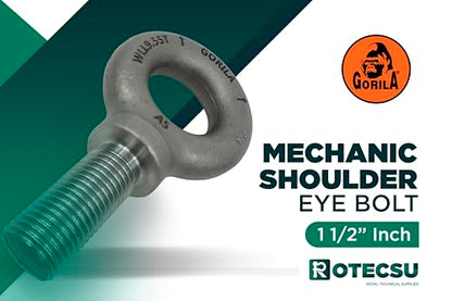 GORILA Lifting Mechanical Shoulder Eye Bolt | 1 1/2" - 6 x 3 1/2" | 21050 LBS (9,55 Ton) | Safety Factor 4:1 | Since 1989 - size: 1 1/2" - 6 x 3 1/2"